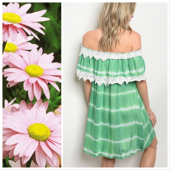 *CLEARANCE* Boho Green Tie Dye Mexican Dress - Picture 3 of 6